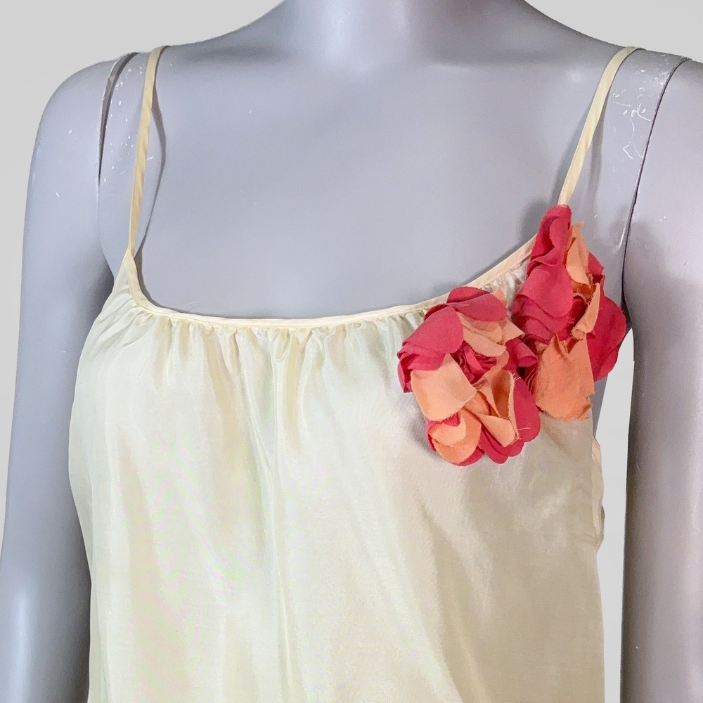 Matty M Y2K Cream 100% Silk 3D Floral Camisole Womens S Coquette Romantic Top